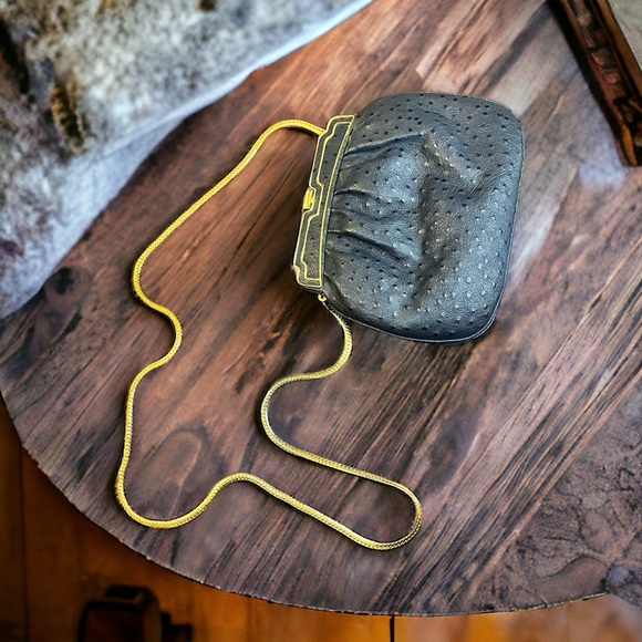 Vintage Ashneil Clutch Mini Bag Black Gold Art Deco Evening bag - Picture 3 of 4